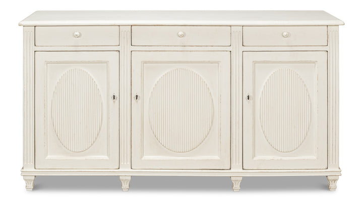 American Home Furniture | Sarreid - Ribbon Three Door Sideboard - Ant.White