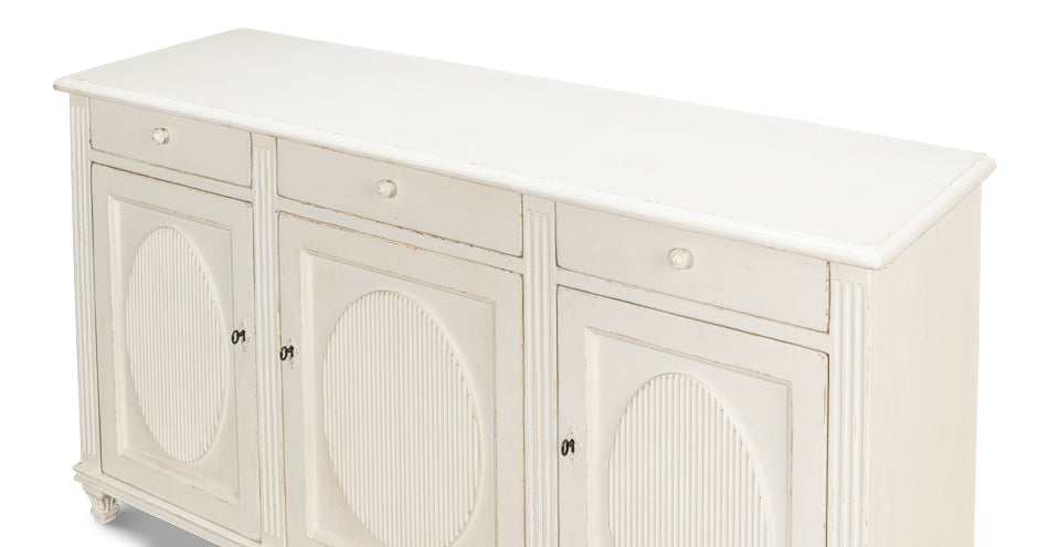 American Home Furniture | Sarreid - Ribbon Three Door Sideboard - Ant.White