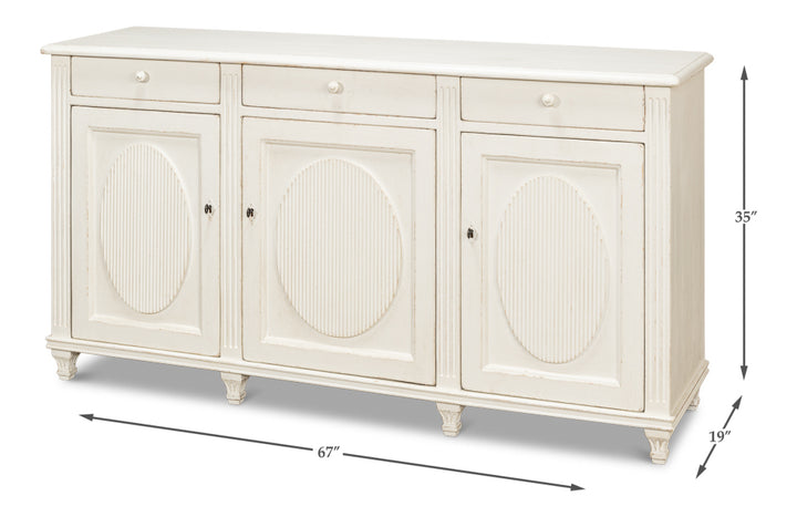 American Home Furniture | Sarreid - Ribbon Three Door Sideboard - Ant.White