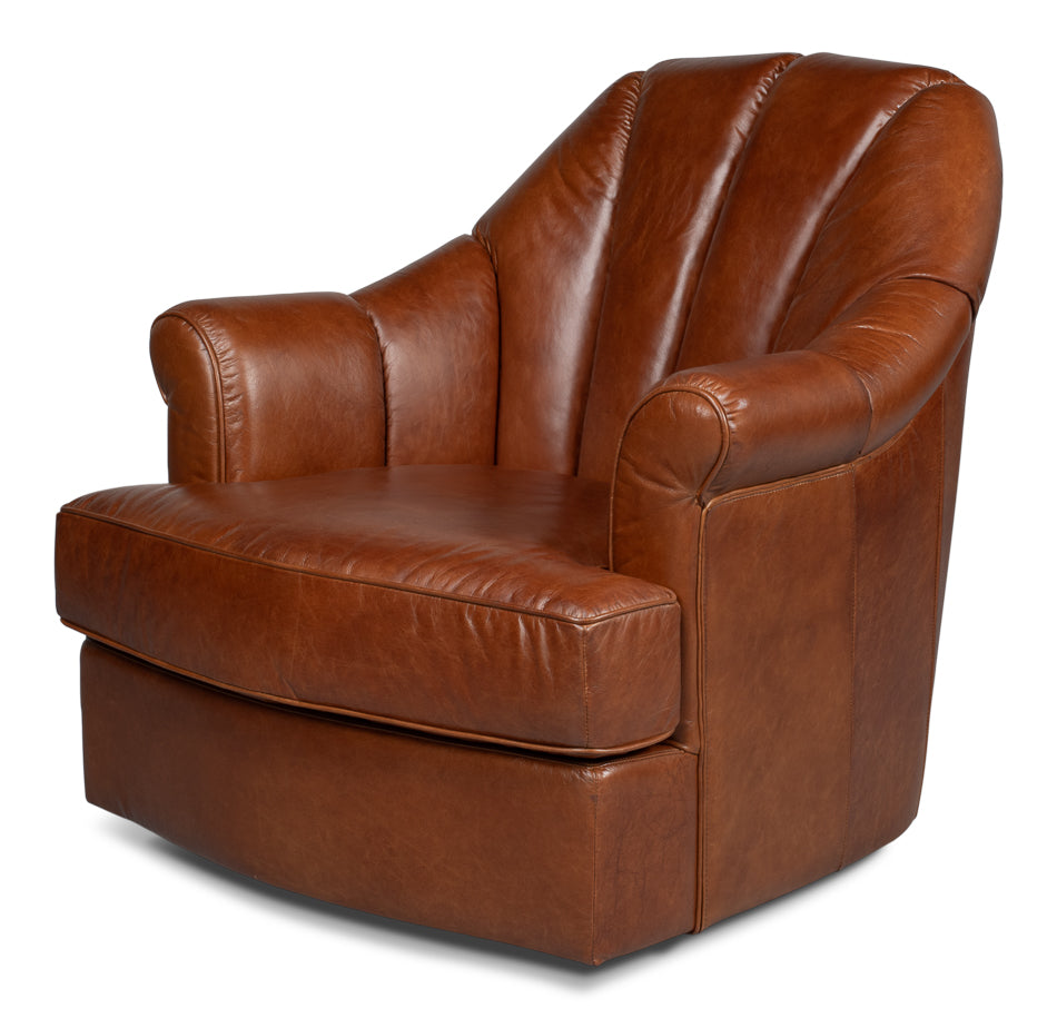 American Home Furniture | Sarreid - Scoth Swivel Chair In Distilled Leather 