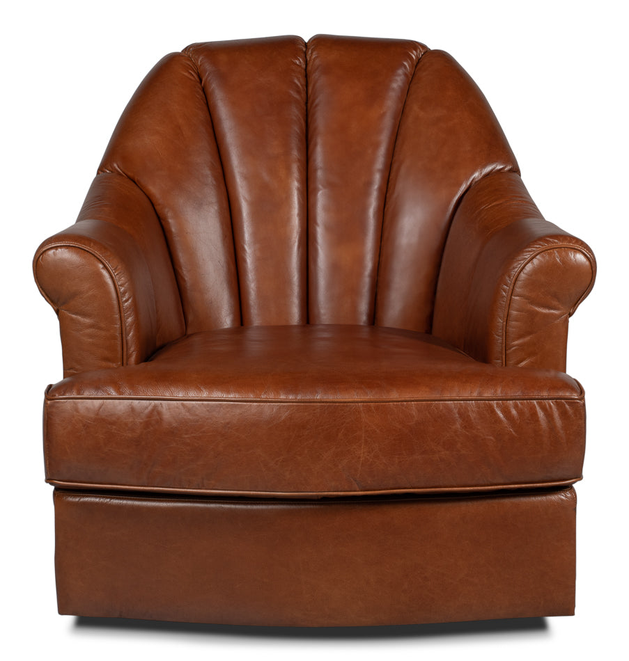 American Home Furniture | Sarreid - Scoth Swivel Chair In Distilled Leather 