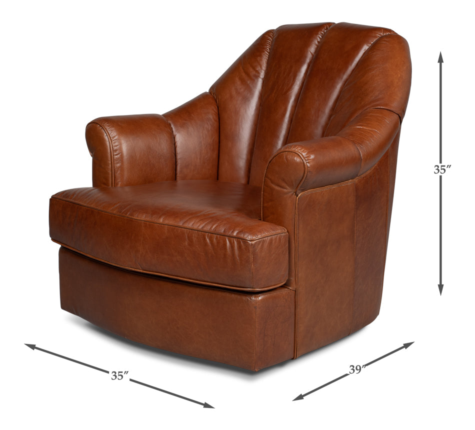 American Home Furniture | Sarreid - Scoth Swivel Chair In Distilled Leather 