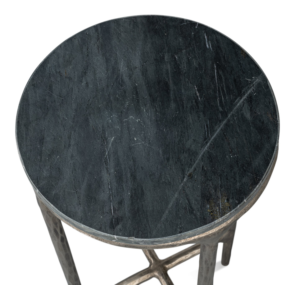 American Home Furniture | Sarreid - Derrick Iron End Table With Marble Top