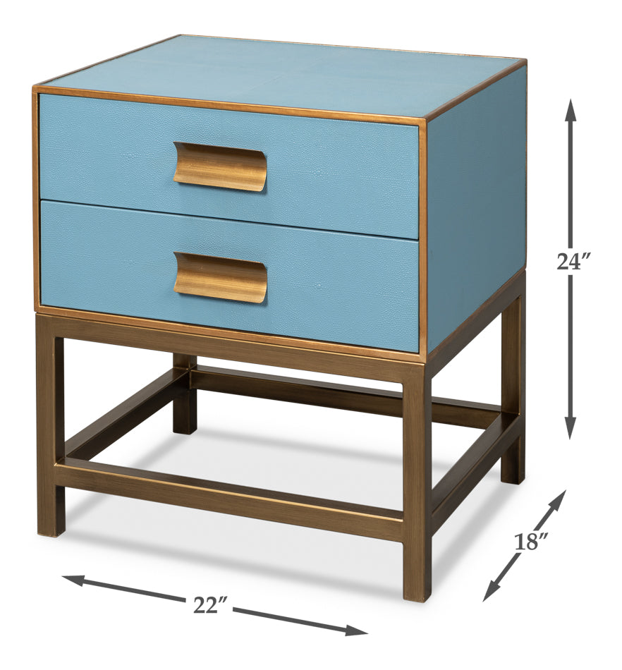 American Home Furniture | Sarreid - Gideon Shagreen Side Table Chambray Blue