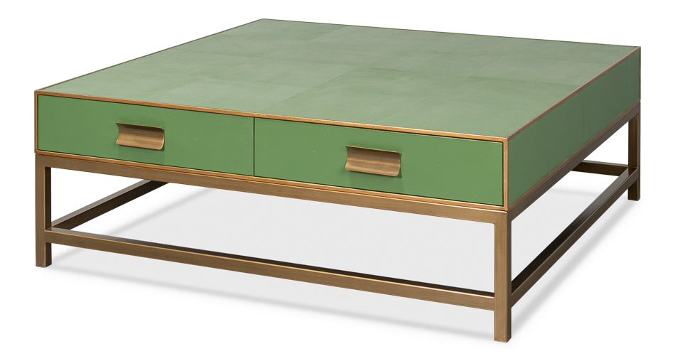 American Home Furniture | Sarreid - Gideon Shagreen Sq.Coffee Tbl Watercress