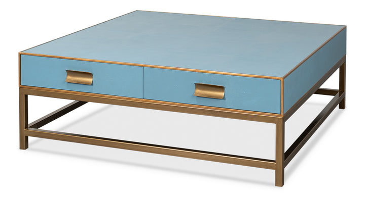 American Home Furniture | Sarreid - Gideon Shagreen Sq.Coffee Table - Blue