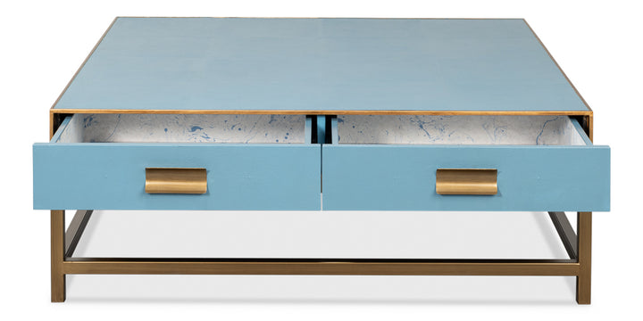 American Home Furniture | Sarreid - Gideon Shagreen Sq.Coffee Table - Blue