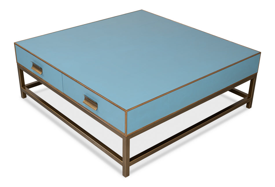 American Home Furniture | Sarreid - Gideon Shagreen Sq.Coffee Table - Blue