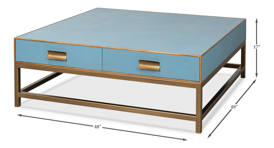 American Home Furniture | Sarreid - Gideon Shagreen Sq.Coffee Table - Blue