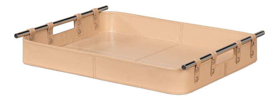 Sarreid Safari Leather Tray - Mushroom DECORATIVE TRAYS, PLATES, + BOWLS