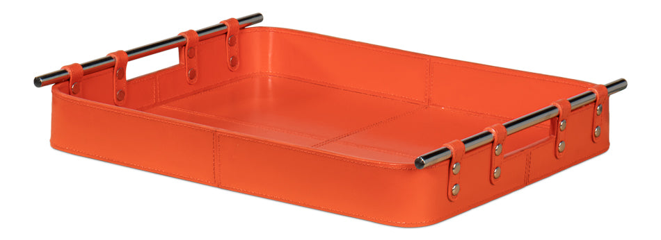 American Home Furniture | Sarreid - Safari Leather Tray - Orangeade