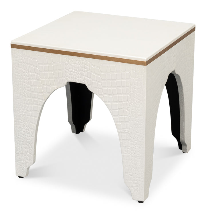 American Home Furniture | Sarreid - Croco Embossed Leather Stool - Pearl