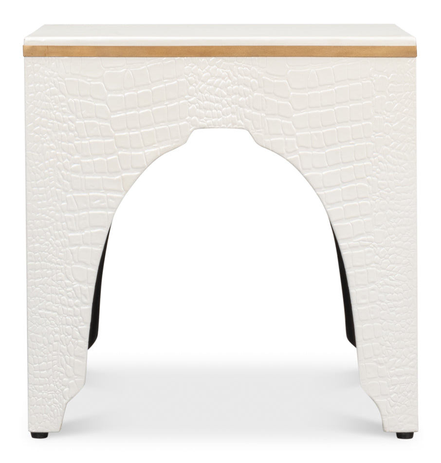 American Home Furniture | Sarreid - Croco Embossed Leather Stool - Pearl