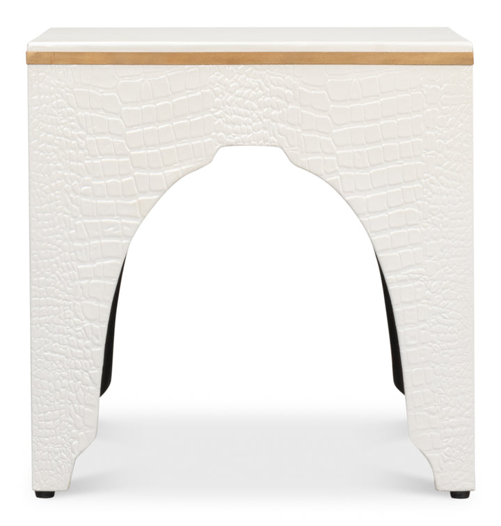 American Home Furniture | Sarreid - Croco Embossed Leather Stool - Pearl