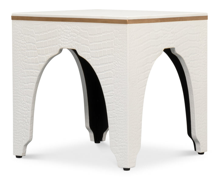 American Home Furniture | Sarreid - Croco Embossed Leather Stool - Pearl