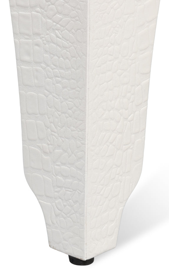 American Home Furniture | Sarreid - Croco Embossed Leather Stool - Pearl