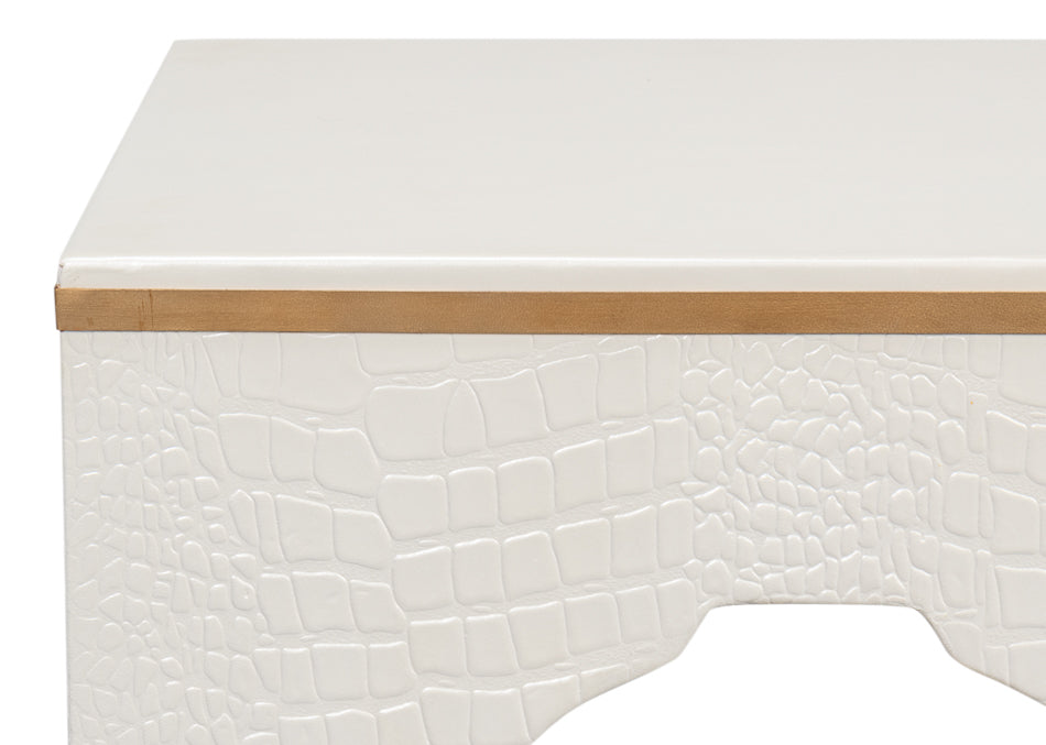 American Home Furniture | Sarreid - Croco Embossed Leather Stool - Pearl