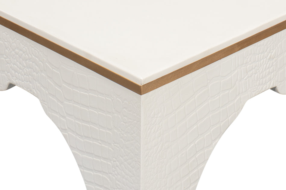 American Home Furniture | Sarreid - Croco Embossed Leather Stool - Pearl