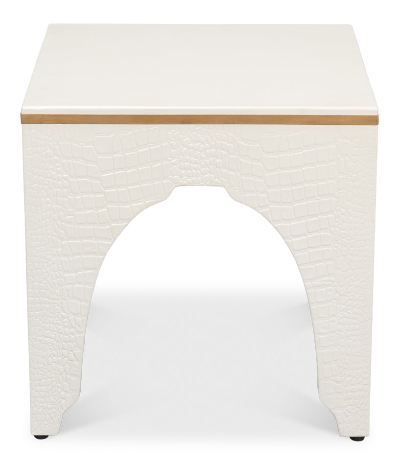 American Home Furniture | Sarreid - Croco Embossed Leather Stool - Pearl