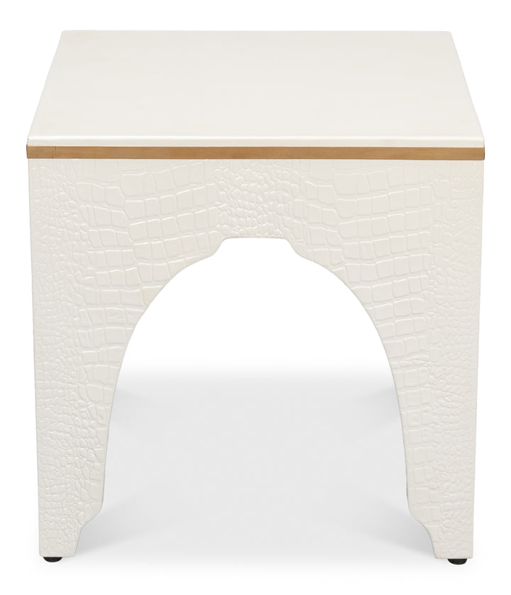 American Home Furniture | Sarreid - Croco Embossed Leather Stool - Pearl