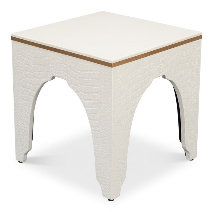 American Home Furniture | Sarreid - Croco Embossed Leather Stool - Pearl