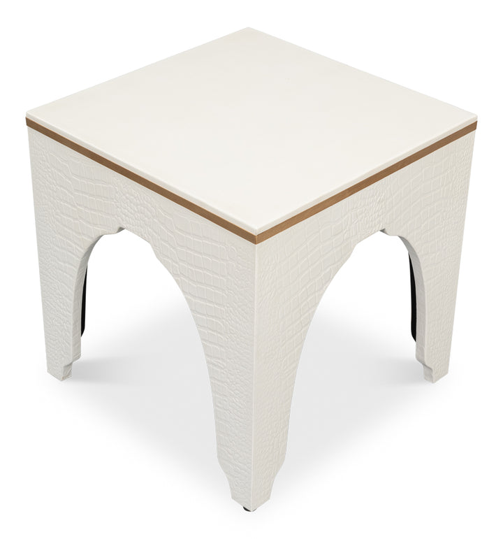 American Home Furniture | Sarreid - Croco Embossed Leather Stool - Pearl