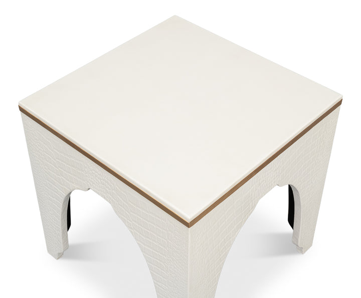 American Home Furniture | Sarreid - Croco Embossed Leather Stool - Pearl