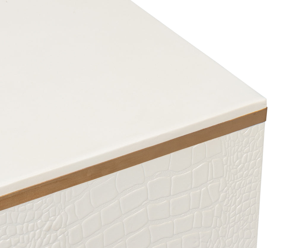 American Home Furniture | Sarreid - Croco Embossed Leather Stool - Pearl