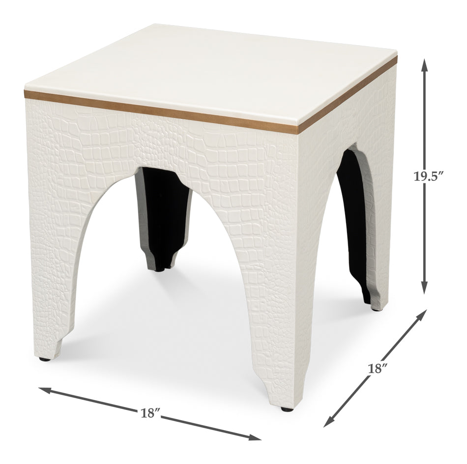 American Home Furniture | Sarreid - Croco Embossed Leather Stool - Pearl