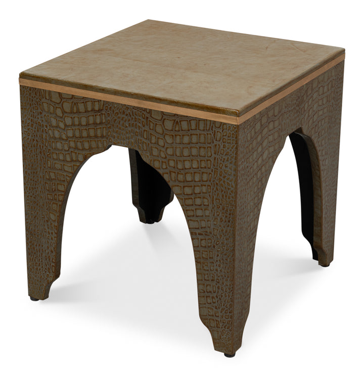 American Home Furniture | Sarreid - Croco Embossed Leather Stool - Ant. Green