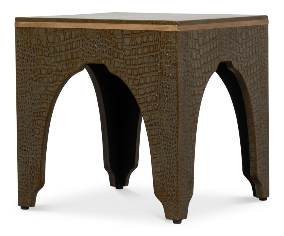 American Home Furniture | Sarreid - Croco Embossed Leather Stool - Ant. Green