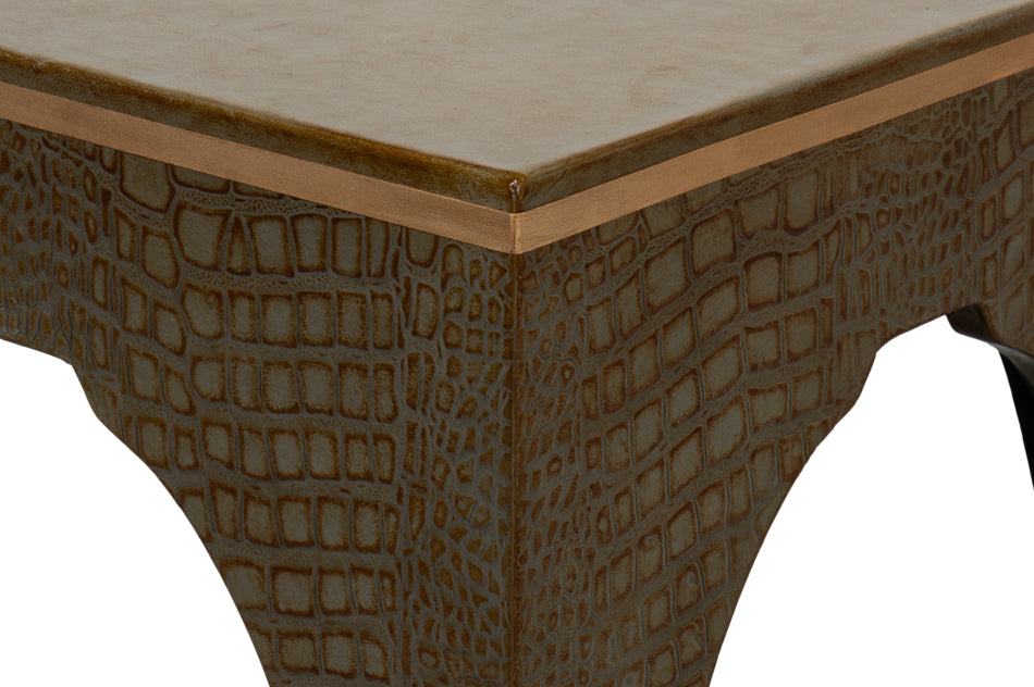 American Home Furniture | Sarreid - Croco Embossed Leather Stool - Ant. Green