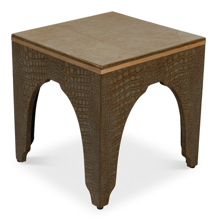 American Home Furniture | Sarreid - Croco Embossed Leather Stool - Ant. Green