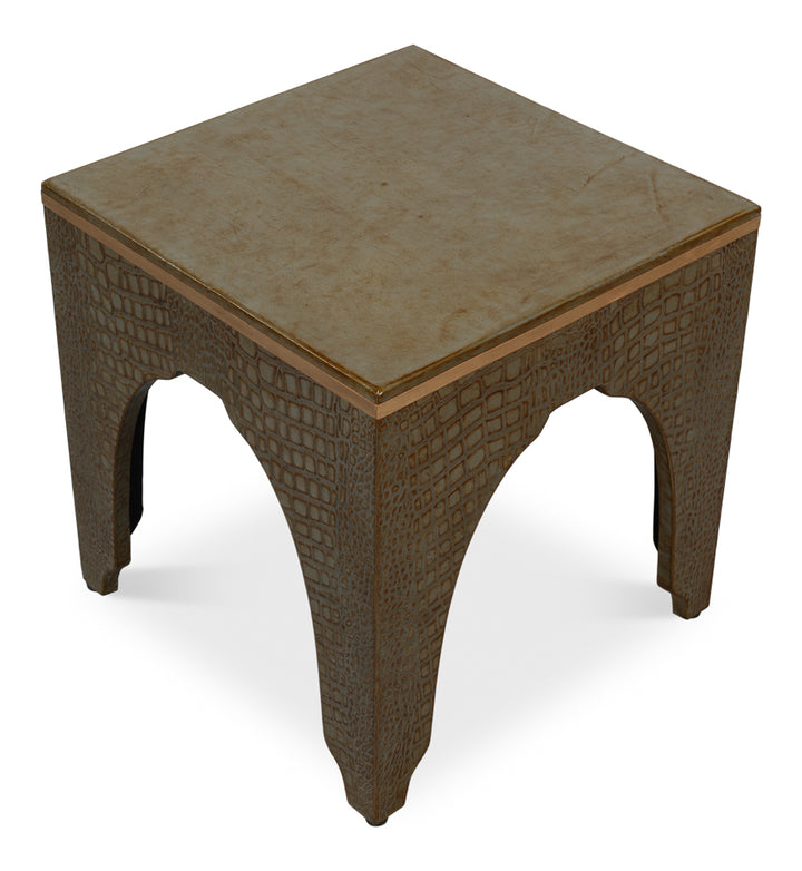 American Home Furniture | Sarreid - Croco Embossed Leather Stool - Ant. Green