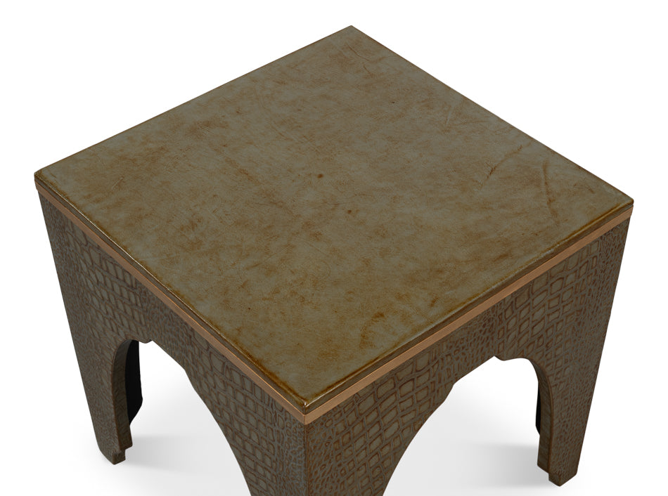 American Home Furniture | Sarreid - Croco Embossed Leather Stool - Ant. Green