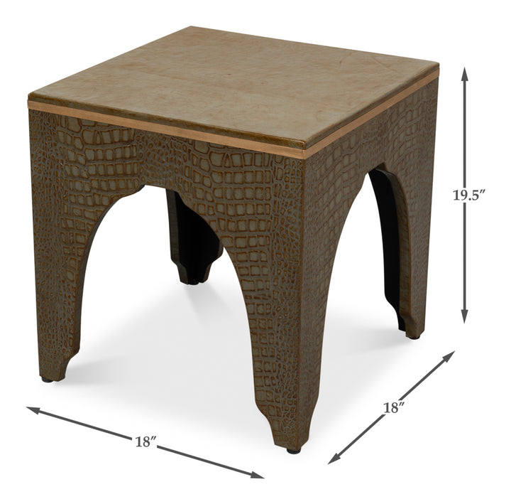 American Home Furniture | Sarreid - Croco Embossed Leather Stool - Ant. Green