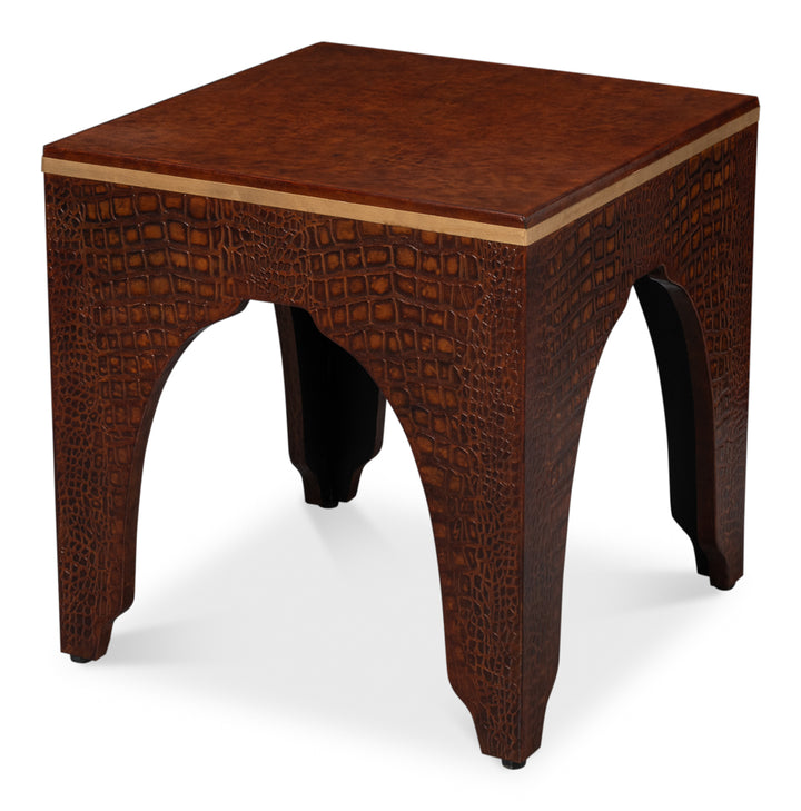 American Home Furniture | Sarreid - Croco Embossed Leather Stool Tan Tessoro