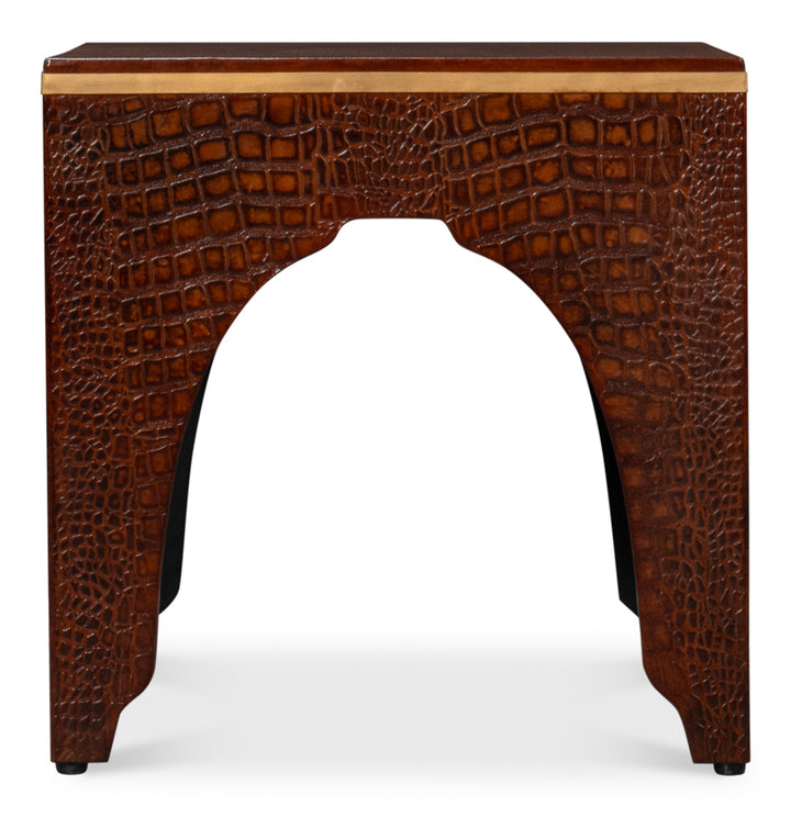 American Home Furniture | Sarreid - Croco Embossed Leather Stool Tan Tessoro