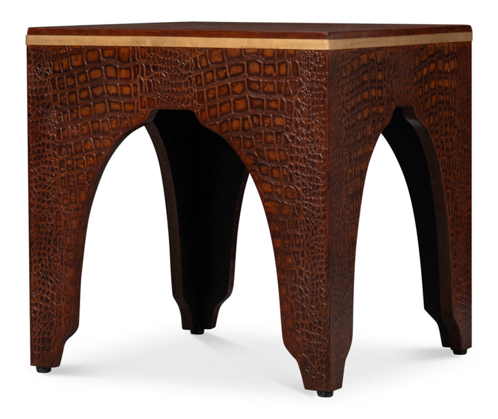 American Home Furniture | Sarreid - Croco Embossed Leather Stool Tan Tessoro