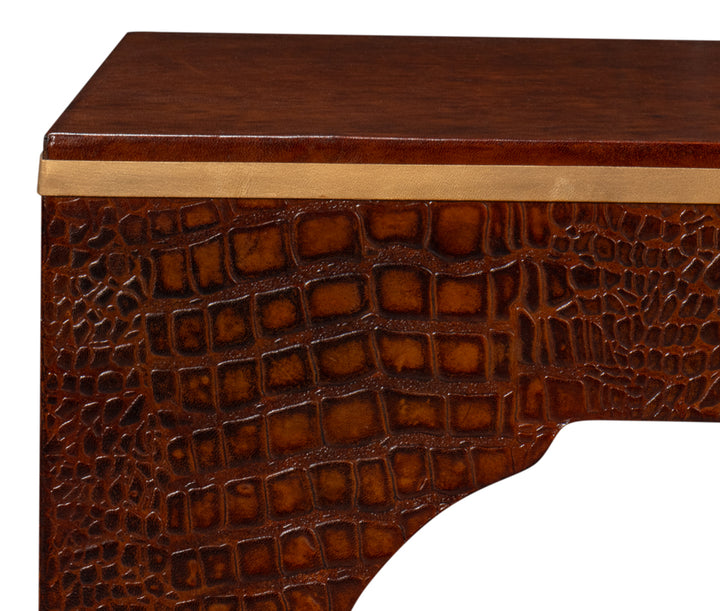American Home Furniture | Sarreid - Croco Embossed Leather Stool Tan Tessoro