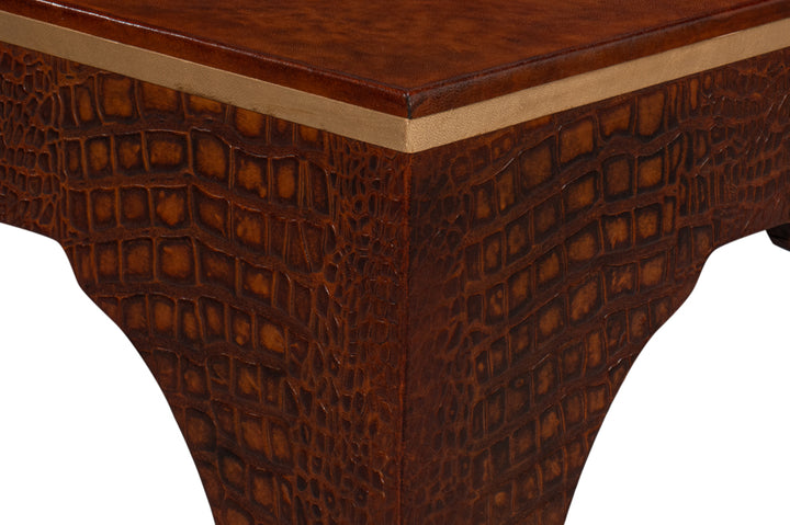 American Home Furniture | Sarreid - Croco Embossed Leather Stool Tan Tessoro