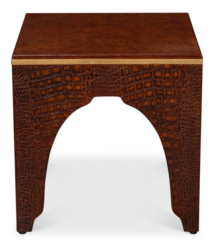 American Home Furniture | Sarreid - Croco Embossed Leather Stool Tan Tessoro