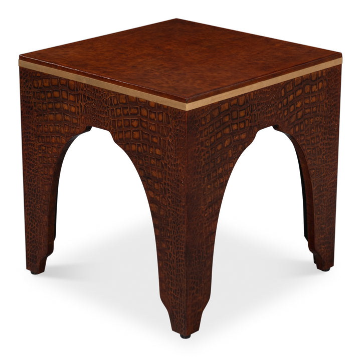 American Home Furniture | Sarreid - Croco Embossed Leather Stool Tan Tessoro