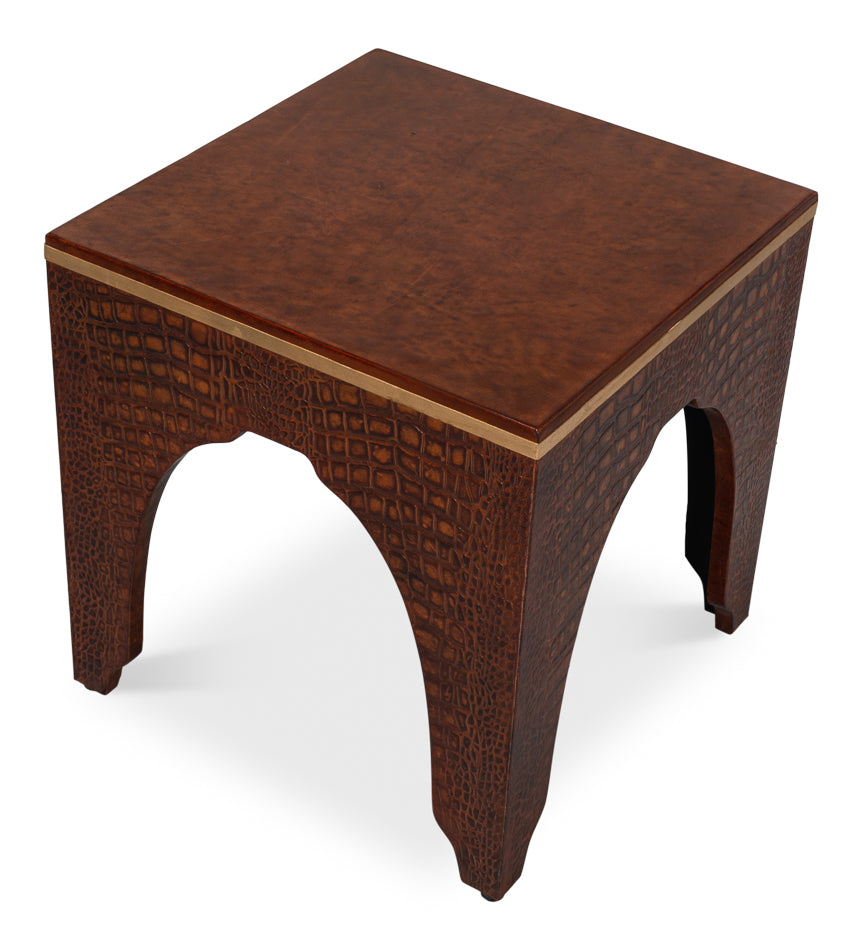 American Home Furniture | Sarreid - Croco Embossed Leather Stool Tan Tessoro