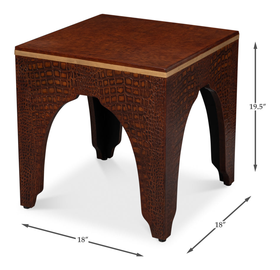 American Home Furniture | Sarreid - Croco Embossed Leather Stool Tan Tessoro