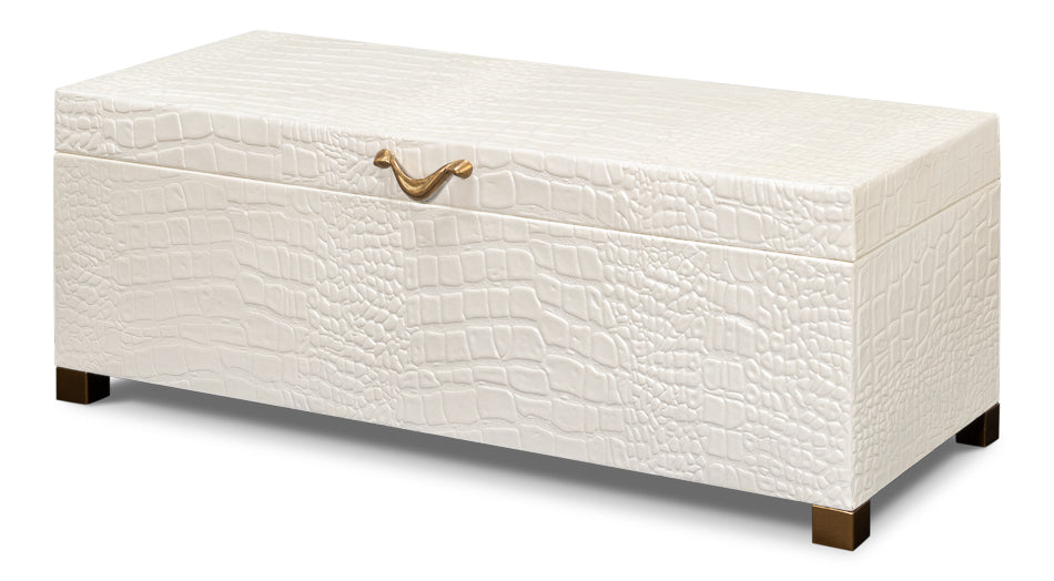 American Home Furniture | Sarreid - Lyle Leather Box - Pearl