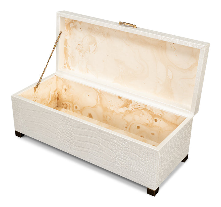 American Home Furniture | Sarreid - Lyle Leather Box - Pearl