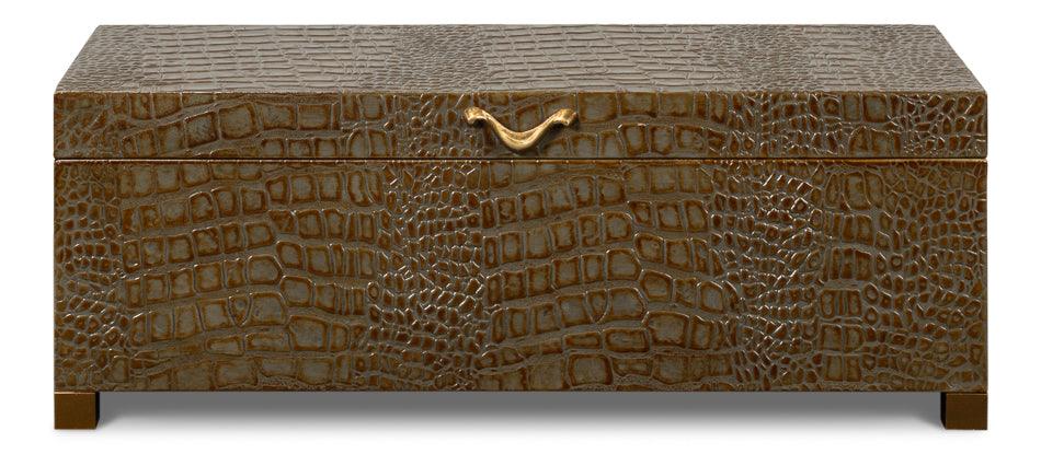 Sarreid Lyle Leather Box - Antique Green DECORATIVE BASKETS + BOXES