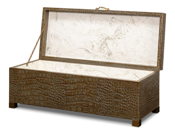 American Home Furniture | Sarreid - Lyle Leather Box - Antique Green