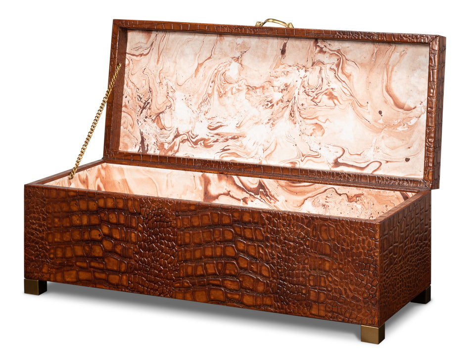 American Home Furniture | Sarreid - Lyle Leather Box - Tan Tessoro